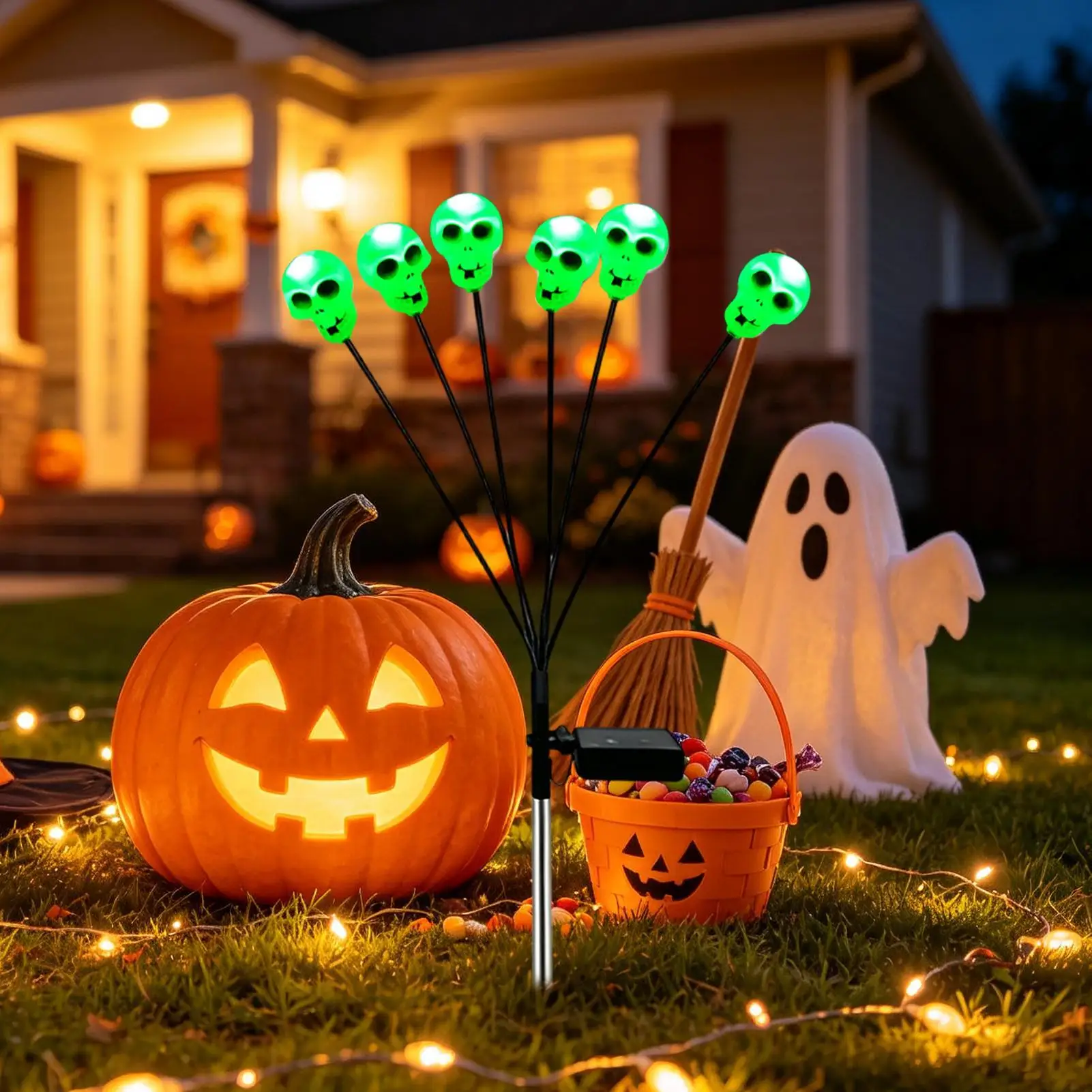 Halloween Solar Lights Outdoor 6 LEDs Waterproof Outdoor Skull Stake Lamp Solar Yard Lights For Halloween Party Patio Lawn