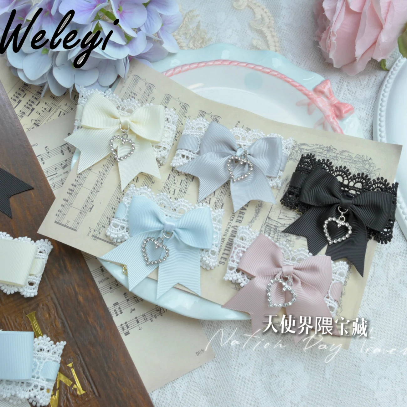 Mass Production Handmade Collar Tie Lolita Sweet Accessories Liz Bracelet Sweet Mine Rhinestone Bow Love Pendant Necklace Female