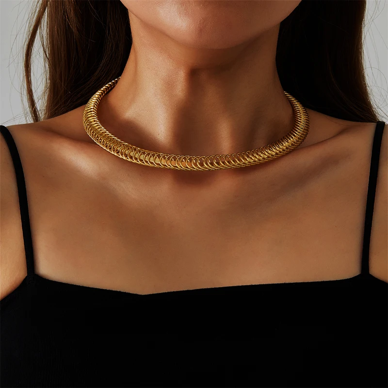 Texture Chunky Choker Necklace For Women Stainless Steel Bold Statement Necklace Non Tarnish Waterproof Jewelry  New