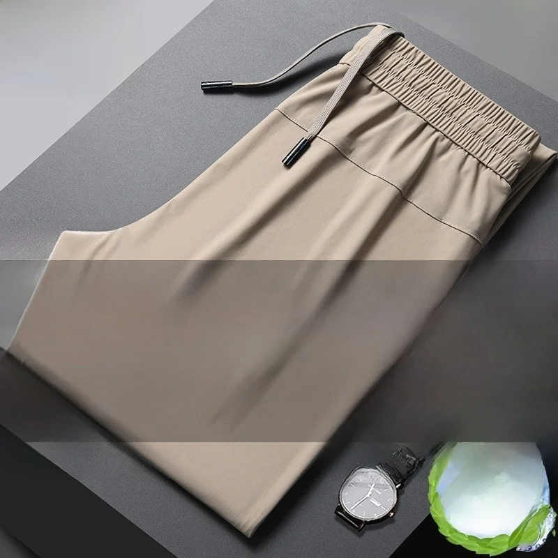 

Ice Silk Men's Casual Pants Thin Qui Dry Sport Trousers Straight Leg Long Pants Busin Gentleman Sle Summer Leisure Pants