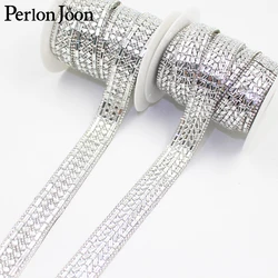 1Yard clean glass rhinestone trim tape hot fix craft crystal decoration iron on webbing clothing bags shoes accessories TR162