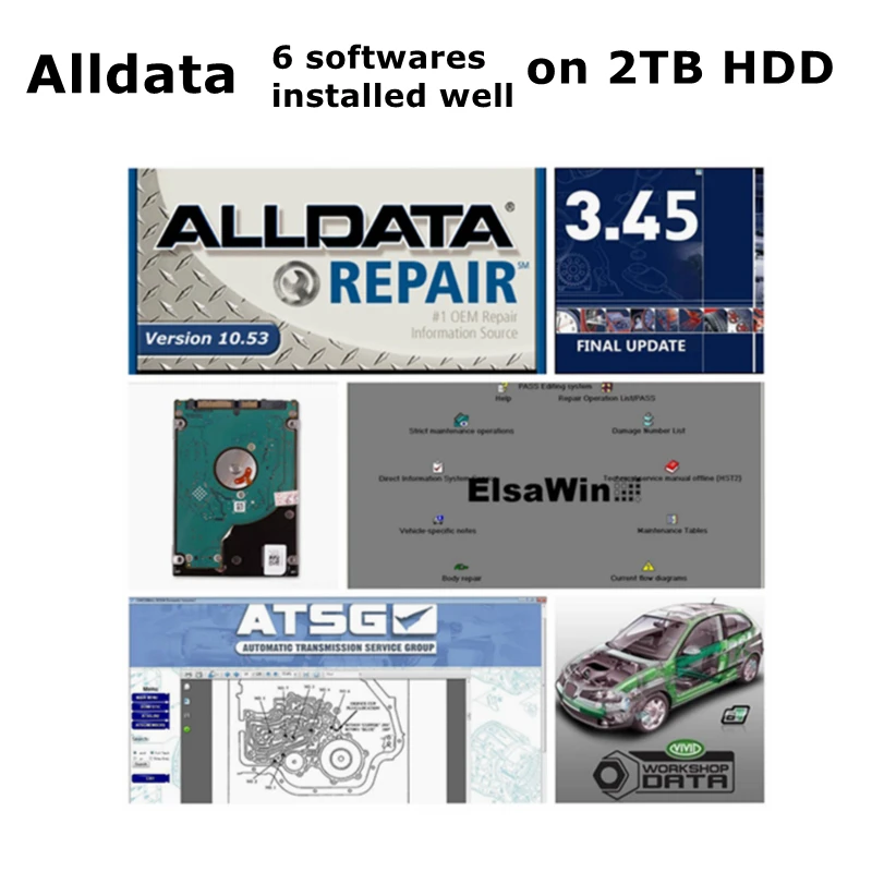 Auto Repair Software Alldata 10.53 Vivid Workshop Data ElsaWin6.0 ATSG 2017 Auto..data 3.45 Mit..Chell Install Well on 2TB HDD