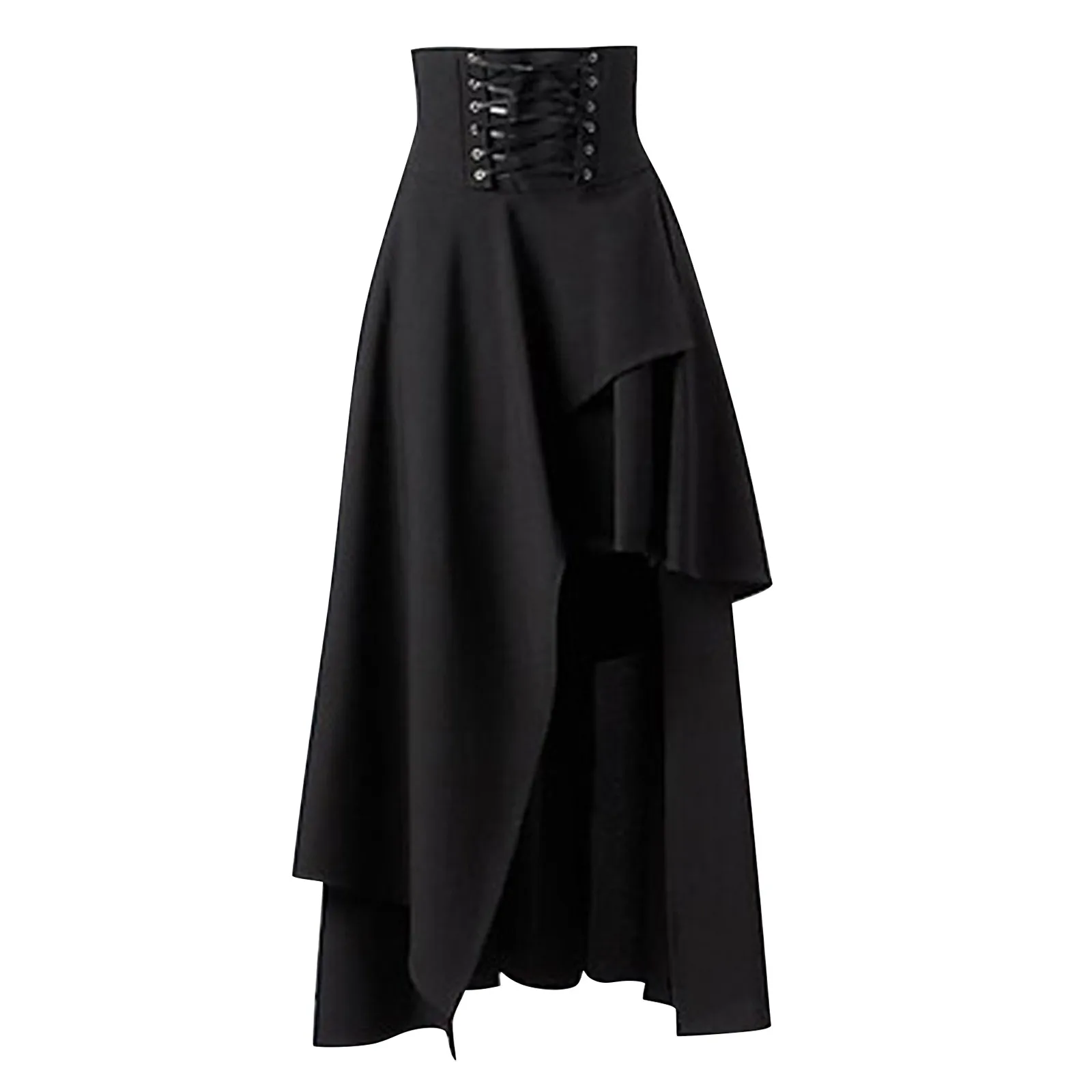 

Vintage Women Steampunk Gothic Skirts Lace-Up Medieval Skirt Black Fairy Victorian Asymmetrical Skirt Costume Performance Clothe