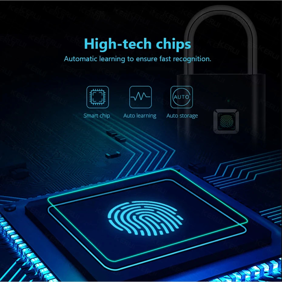 Smart Fingerprint Padlock Waterproof Fingerprint Keyless Door Lock Type C Rechargeable Security Padlock for House