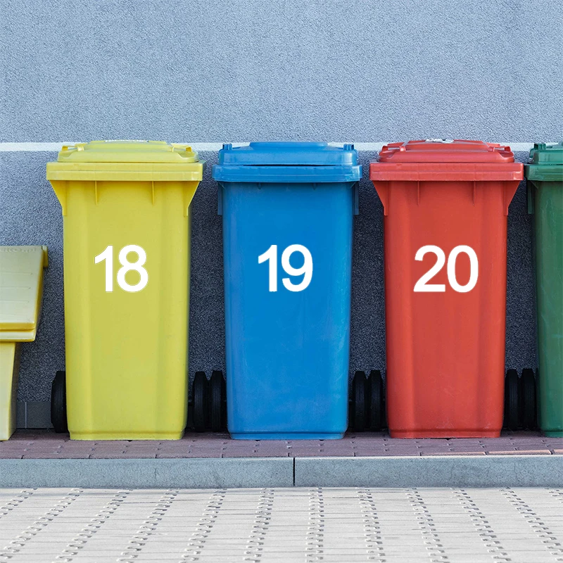 Self-Adhesive Trash Can Labels Wheelie Bin Number Sticker Durable Outdoor Label Garage Trash Can Number Stickers Waterproof