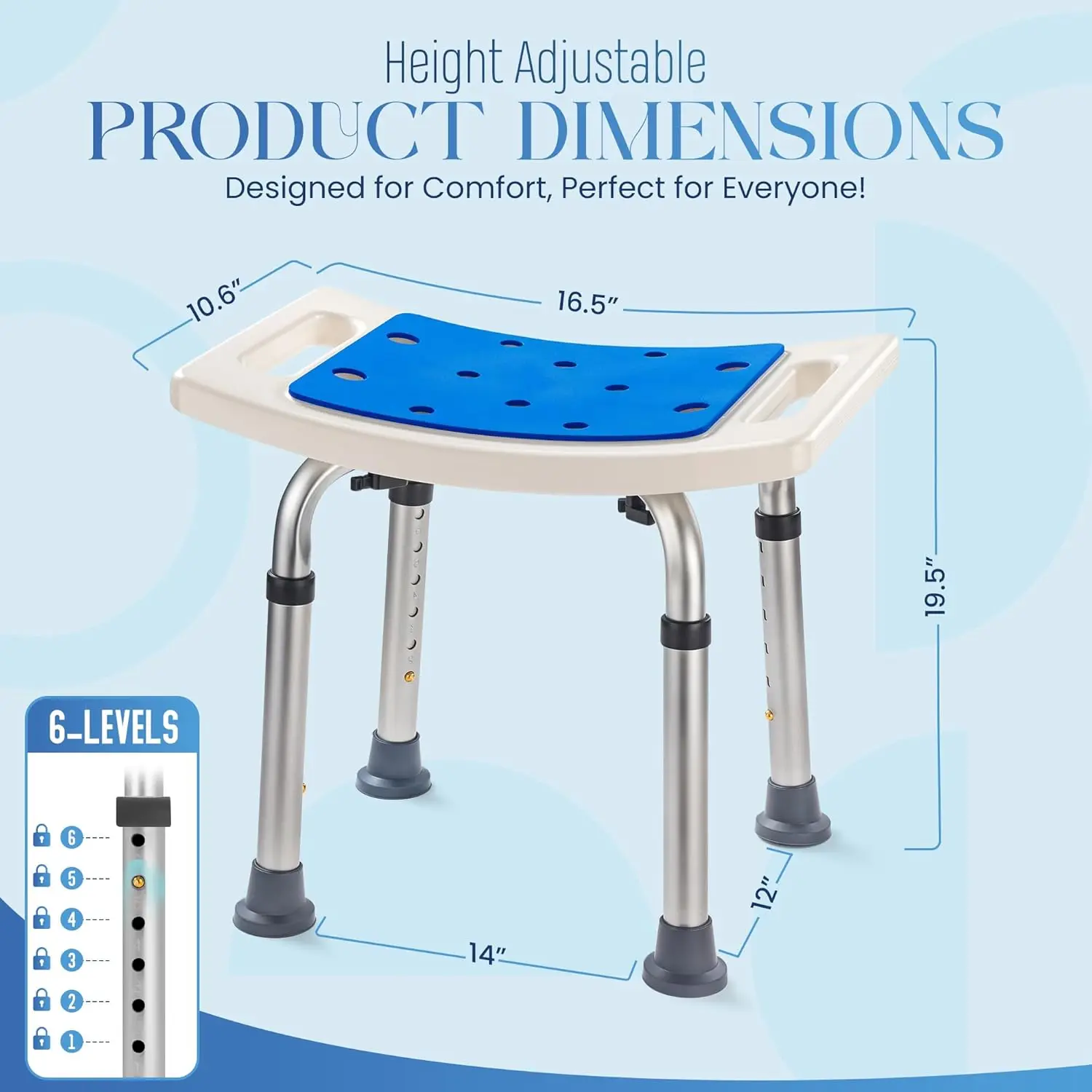 Dr. Kay's Shower Chair for Inside Bathroom, 350 lbs Capacity, Adjustable Height 14.5-19.5 image 2
