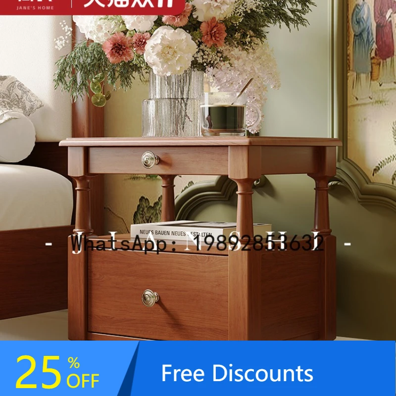 XL Vintage Style Solid Wood Nightstand Walnut Retro Bedroom Bedside Storage Cabinet Home Organizer