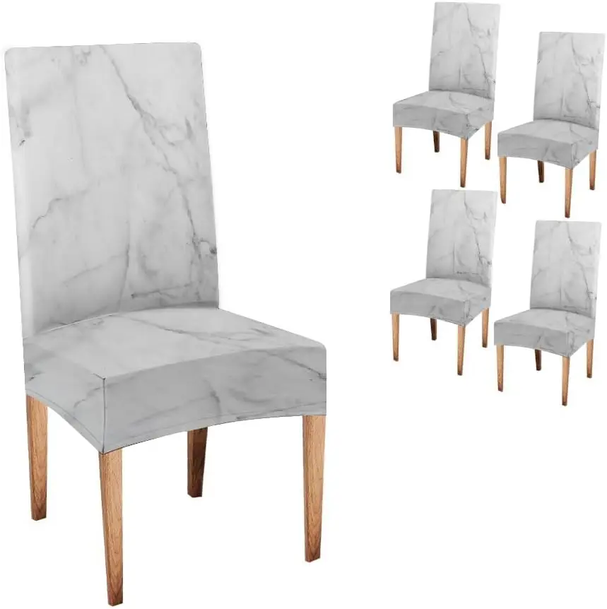 Marble Background Stretch High Back Chair Cover 1Pc, Removable Slipcover Anti-dust Seat Protector for Kitchen Wedding Party