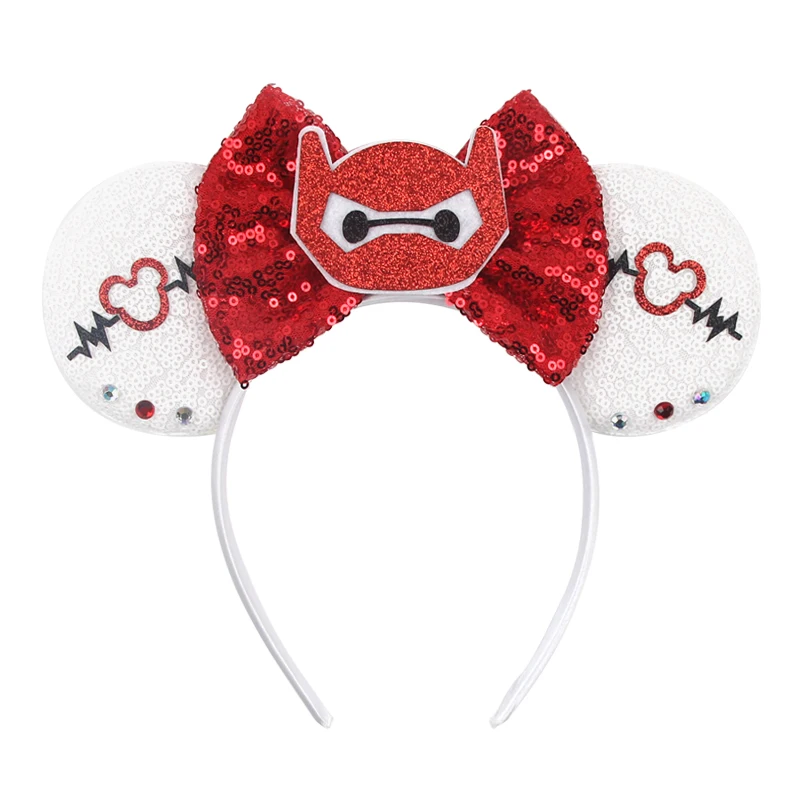 New Designs Baymax Disney Ears Headband Character Mickey Mouse Big Sequin Bow Hairband Party Festival Cosplay Hair Accessories