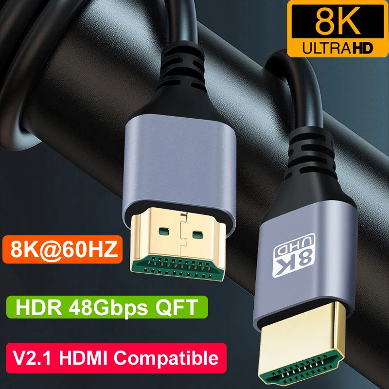 8K@60Hz HDR 48Gbps QFT HDMI 2.1 Male Extension Cable, Compatible with TV, Projector, Monitor, Laptop, Camera, DV & Graphics Card
