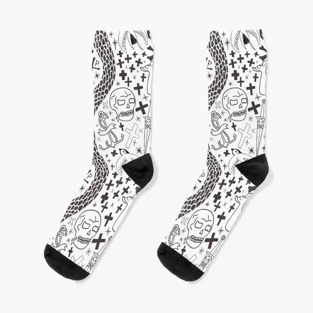 

OFMD Blackbeard Tattoos (Black) Socks designer hip hop sheer Socks Ladies Men's
