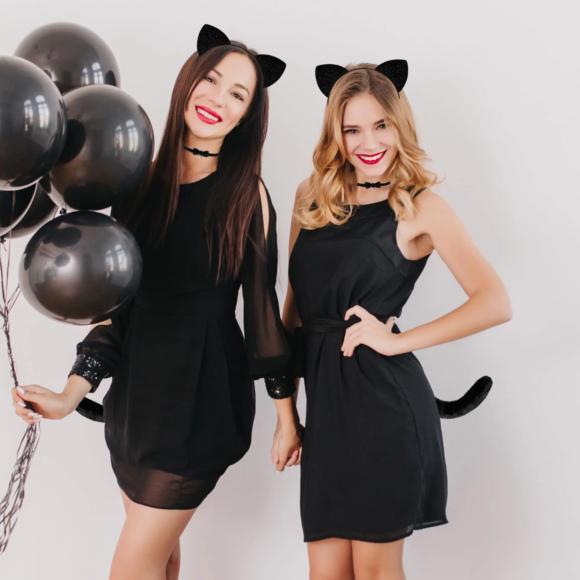 Zestaw opaska na głowę z kocimi uszami i obroża z dzwoneczkiem dla kobiet i dziewcząt, akcesoria do kostiumu kota, na Halloween, bal, cosplay.