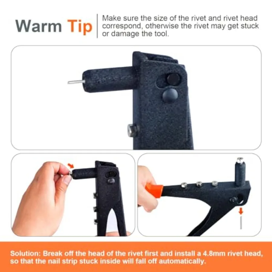 手動リベットガン、4サイズのリベット200個付き、自動車修理、鉄道保守、家具組み立て、機器製造用