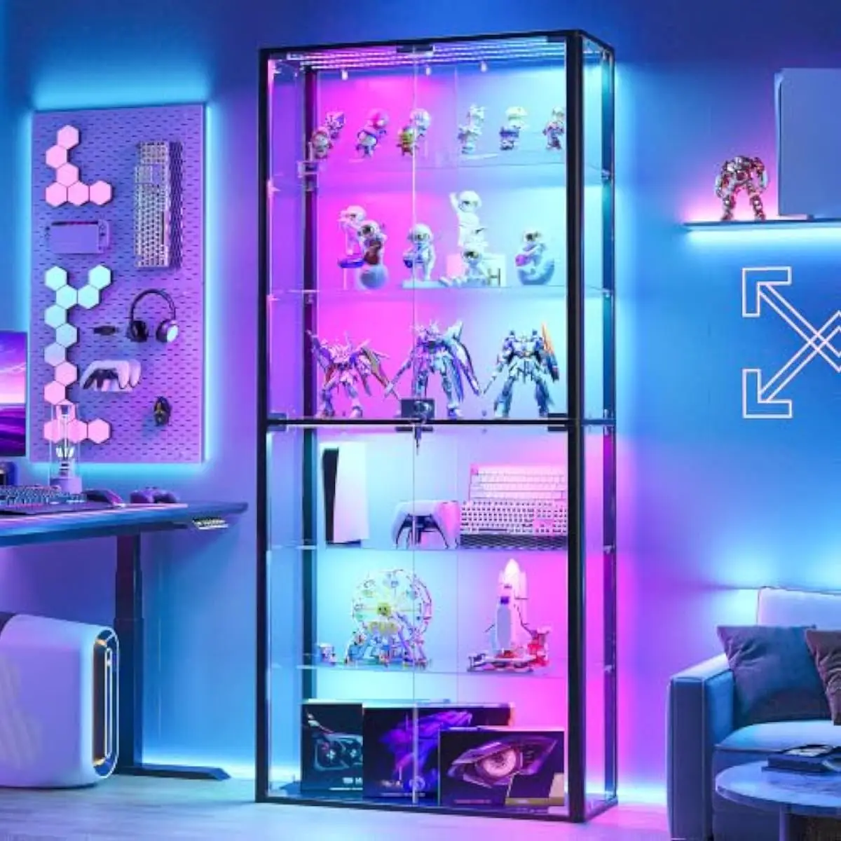 6-Tier Glass Display Cabinet with RGB & Lock for Collectibles,Black