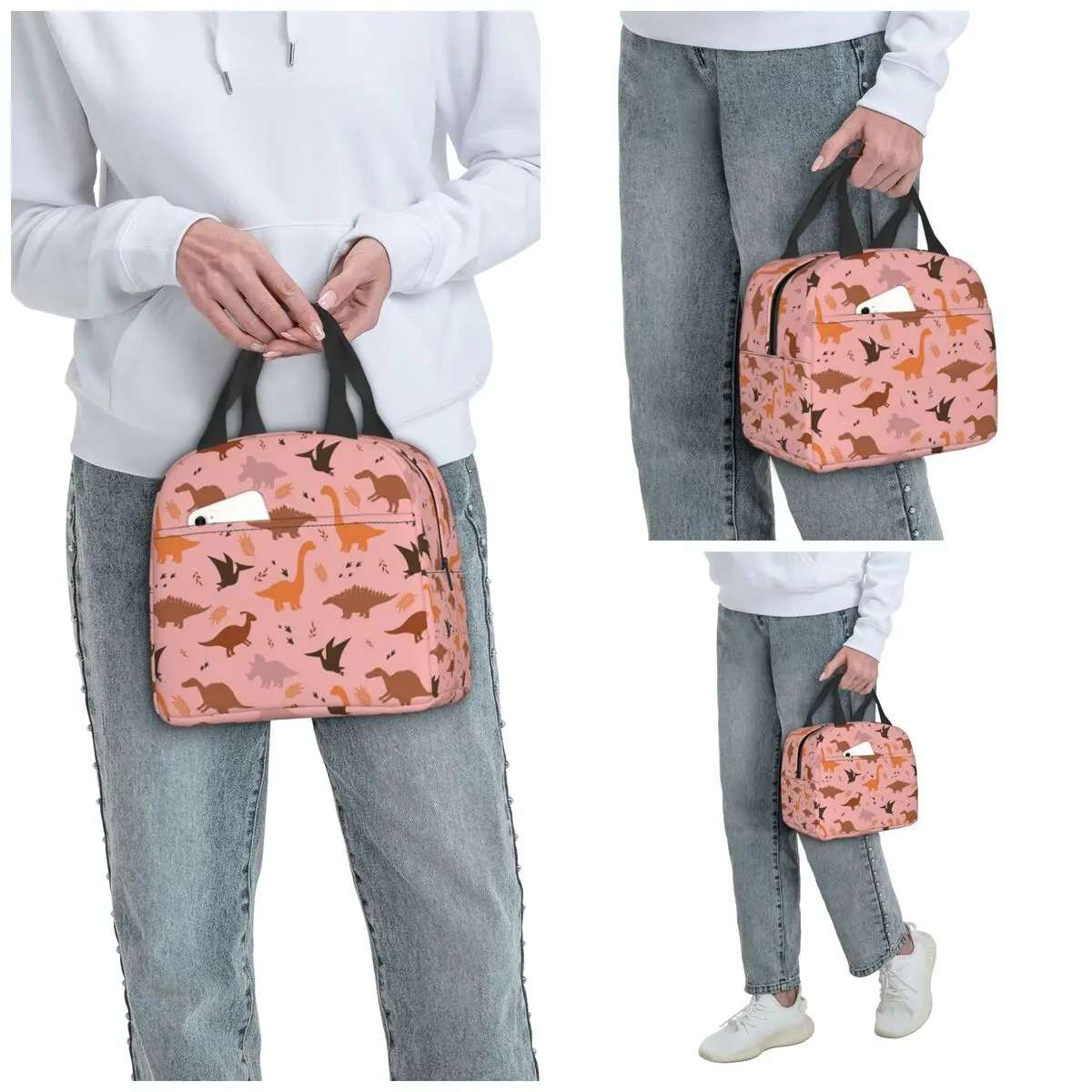 Cartoon Cute Dinosaur Pattern Insulated Lunch Bag for Women Office Cooler Thermal Food Box Tote Portable Lunch Boxes Container