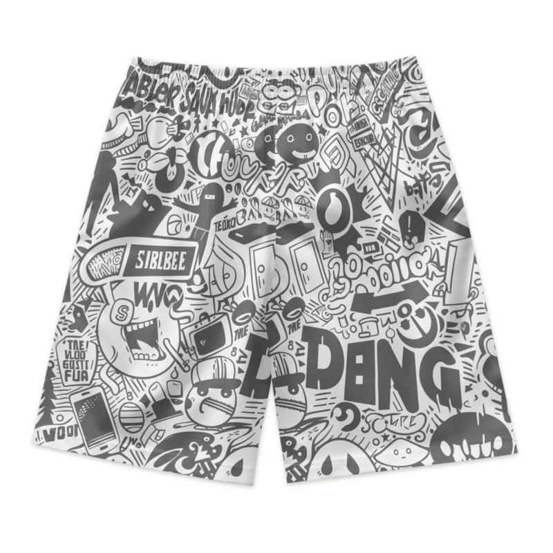 Broken Bear Print Men's Drawstring Waist Shorts Polyester Beach Shorts Quick Dry Breathable Casual Sport Shorts