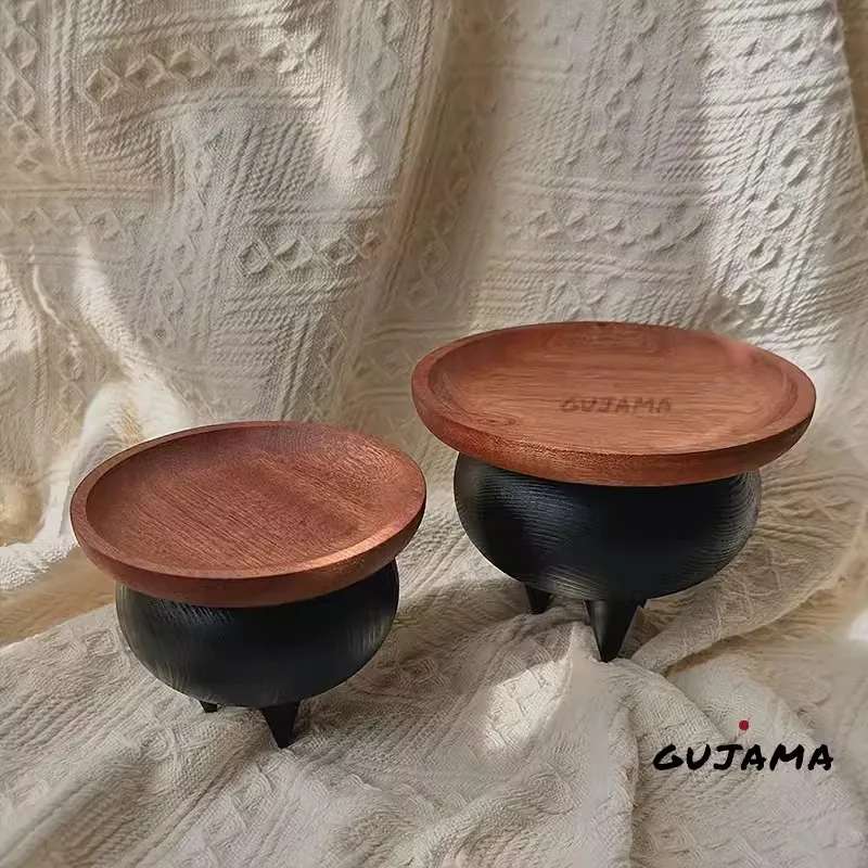 Wooden Vintage Round Tray Home Lodging Ornament Candle Aroma Perfume Storage Tray