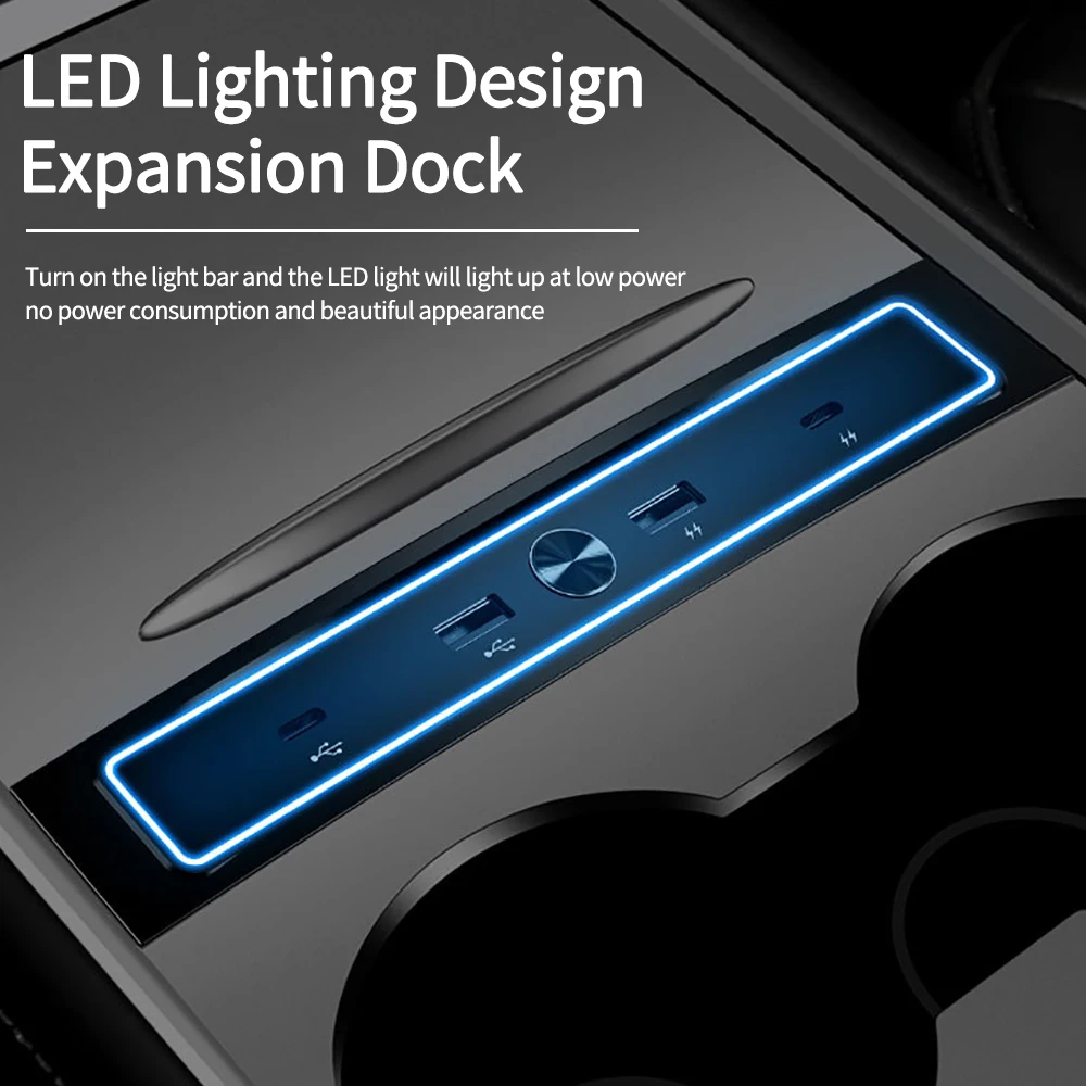 For Tesla Model3/Y Accessories USB Hub 4-Port 27W Fast Charger Smart Docking