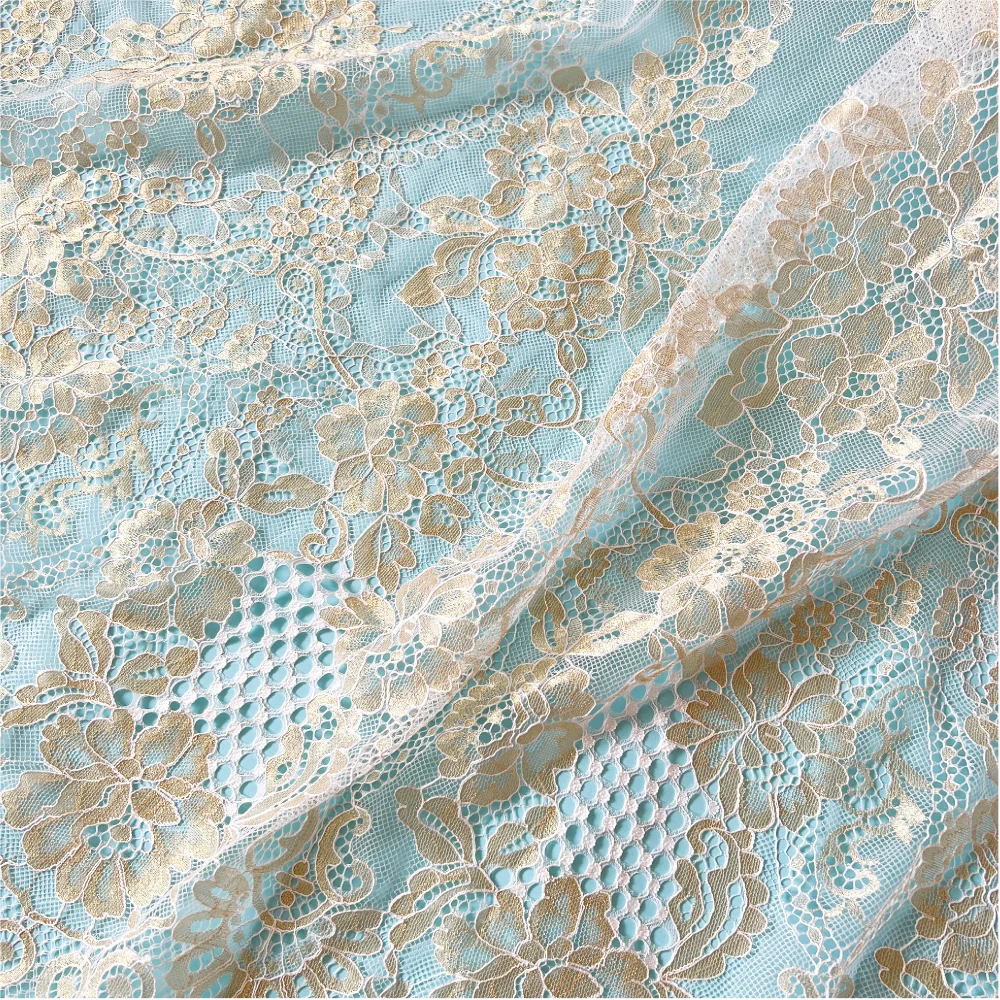 150CM Wide Gold Eyelash Chantilly Lace Fabric 3Meters Long New Design Birthday Party Decorations Kids Clothing Lace Sewing 2022
