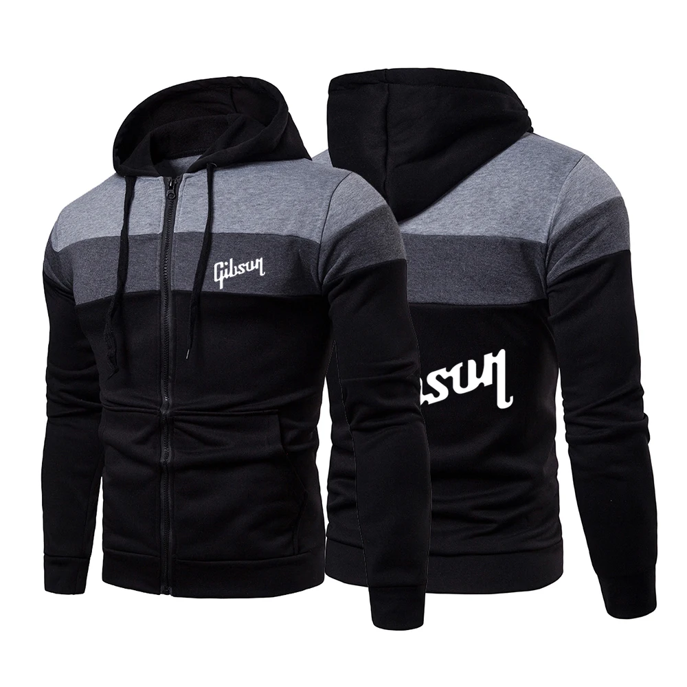 

2023 New Men's Gibson Printing Fashion Three-Color Stitching Tracksuit Slim Fit Hoodies Zipper Casual Long Sleeve Sweatshirts