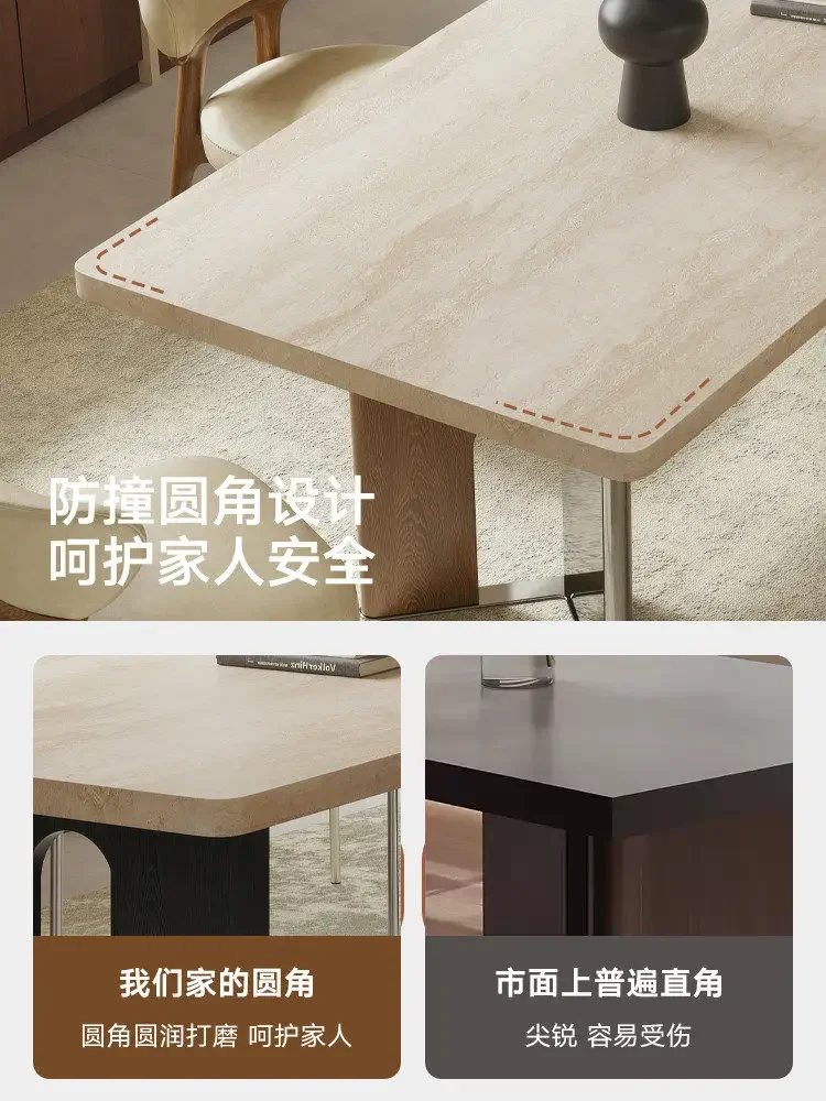 Medieval restaurant Bauhaus high-end travertine dining table designer modern simple small apartment hanging solid wood dining ta