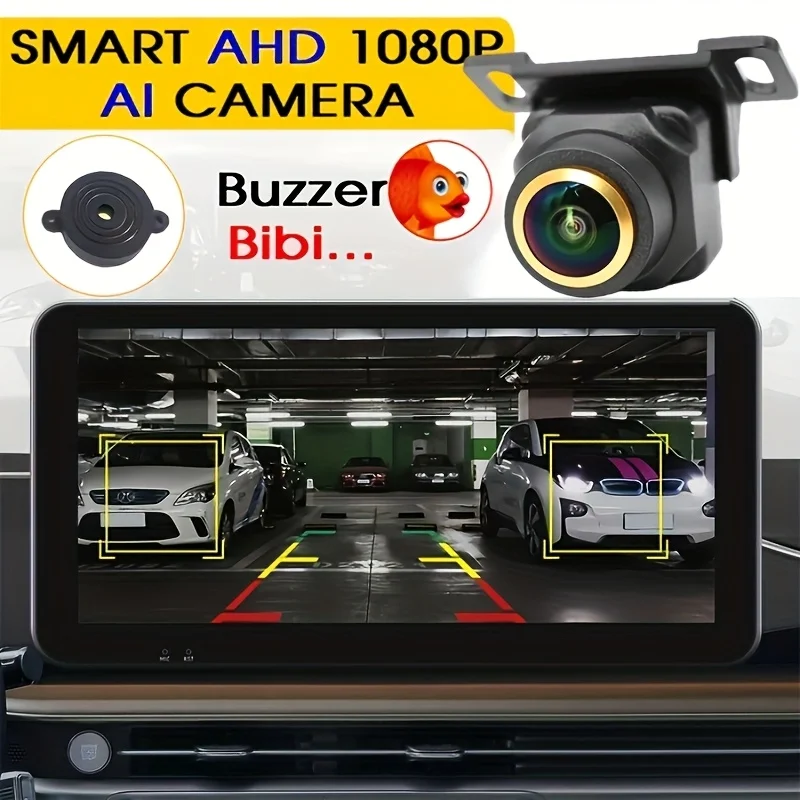 

170° Fisheye AI Smart Backup Camera AHD-1080P Blind Spot &Obstacle Detection Sound Warning Alarm Fit for MP5/Android Displays