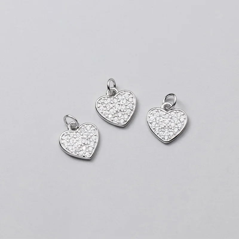 TrustDavis New Fashion Real 925 Sterling Silver Sweet Romantic Heart CZ Charm Pendant Handmade DIY Accessories Wholesale DZ35