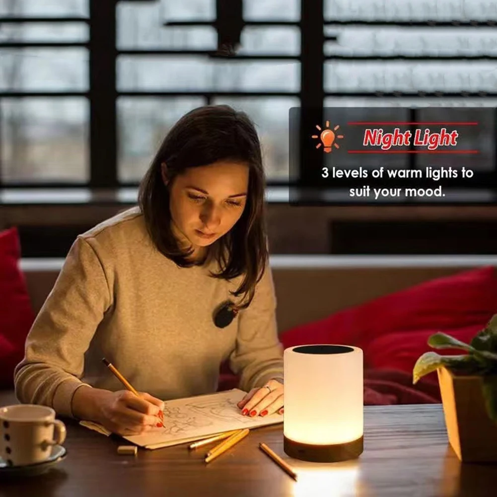 Bedside Table Lamp Dimmable RGB Nightstand Lamp 1500mAh Modern Decorative Light Touch Sensor for Bedroom Living Room