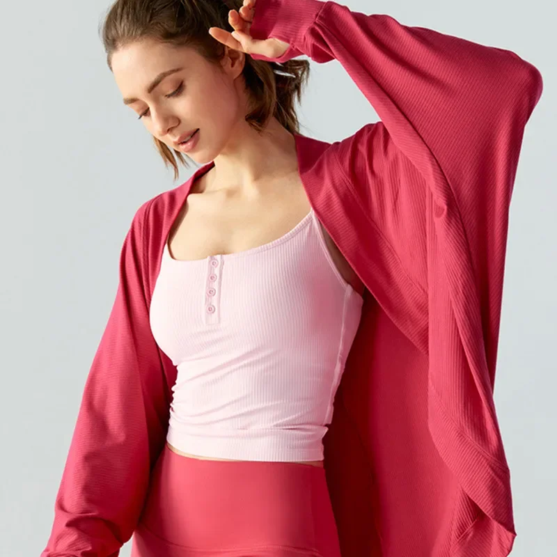 

Spring Summer New Women Gym Yoga Fitness Slouchy Sports Jacket Long Slimming Soft Bathrobe-style Skin-friendly Cardigan