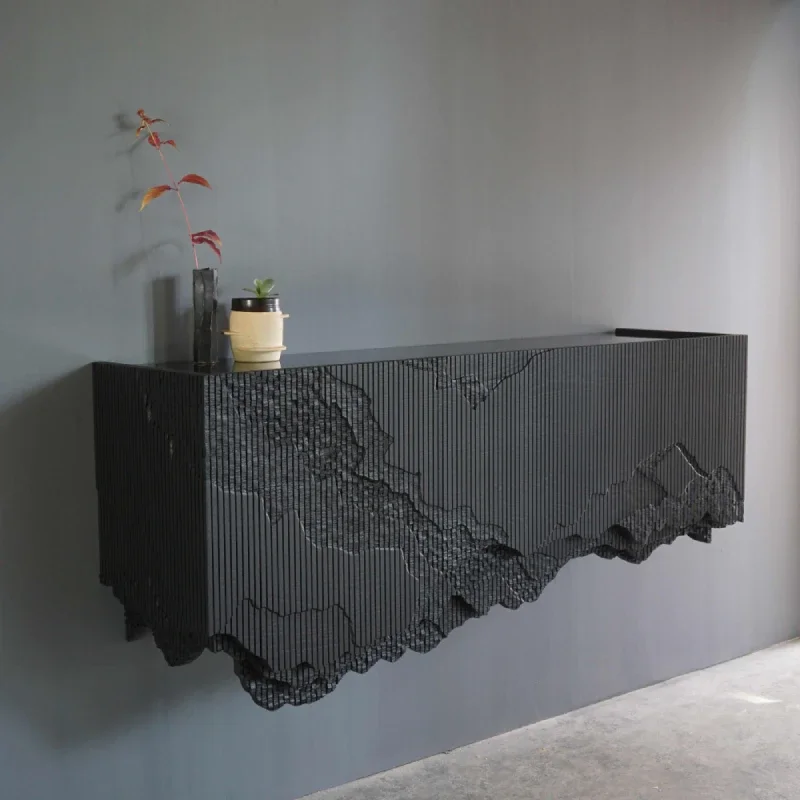 

Light luxury dining side cabinet solid wood black antique living room wall-mounted cabinet
