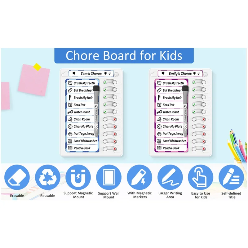 لوحة ساعة منزلية قابلة للمسح يوميًا للقيام بقائمة مخططة فحص للأطفال والكبار عناصر متعددة ونسيج عادة جيدة سهلة التركيب