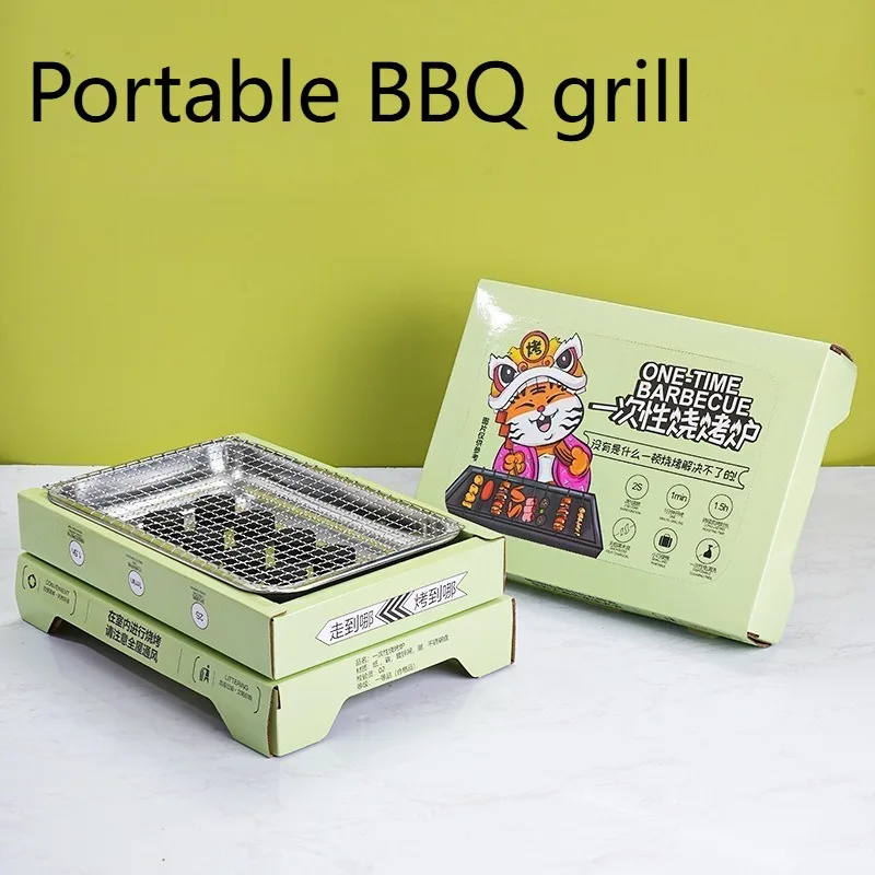 Parrilla de barbacoa desechable, estufa de picnic, estufa de barbacoa portátil para exteriores, pequeña, sin humo, juego de estufa de barbacoa para el hogar