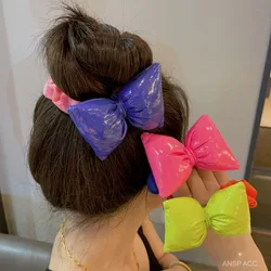 Fluorescent Sponge Bow Elastic Hair Band Scrunchies 2024 New Smile Face Colorful Bright Color Bow-knot Girl Hair Rope Headdress