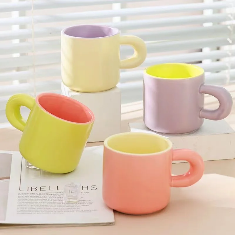 

Macarone Coffee Cup Nordic Style Creative Simple Tea Cup Candy Two-color Household Ceramic Cup Fresh and Lovely Mug