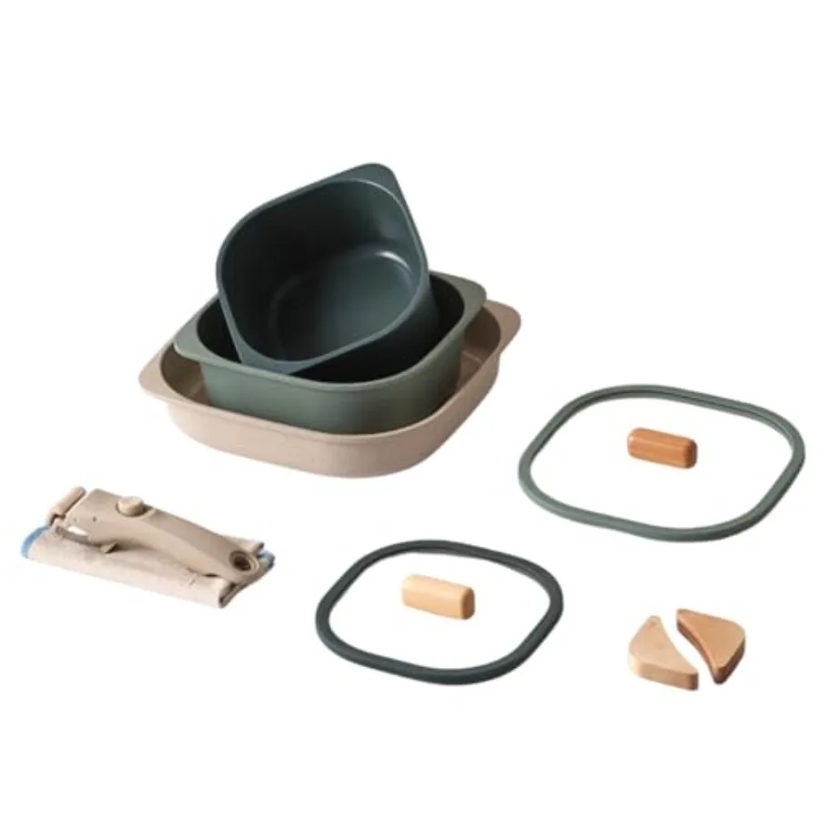 Objet Comfort 7-Piece Kitchen Nonstick Cookware Set with Lid Detachable Handle Induction Compatible All-in-One Kitcheware Green