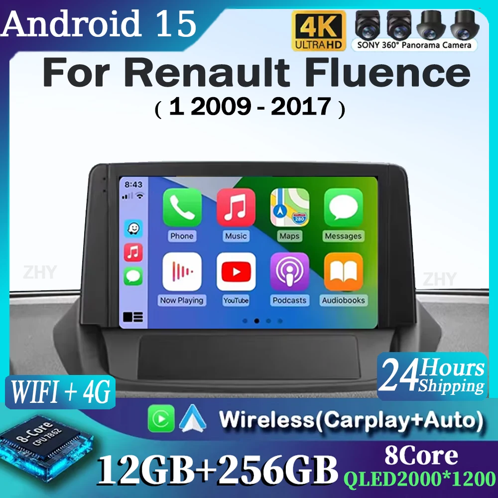 Android 15 para Renault Fluence 1 2009 - 2017 Monitor Multimedia Carplay Auto WIFI reproductor de navegador vídeo estéreo GPS Radio QLED