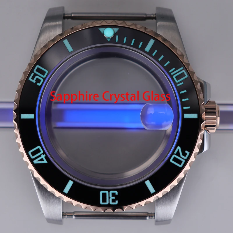 

Silver Rose Gold 40mm Ms. Watch Case Sapphire for Seiko Nh35 Nh34/36 Eta 2824 Miyota 8215 Movement C3 Luminous SUB Bezel 28.5mm