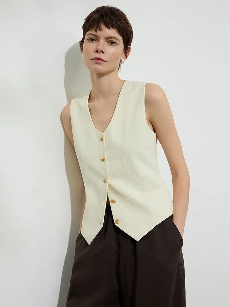 

Yinyou Casual Waterdrop Collar Single Button Short Vest Women's Pure Color Spring Summer Adjustable Fashionable Top