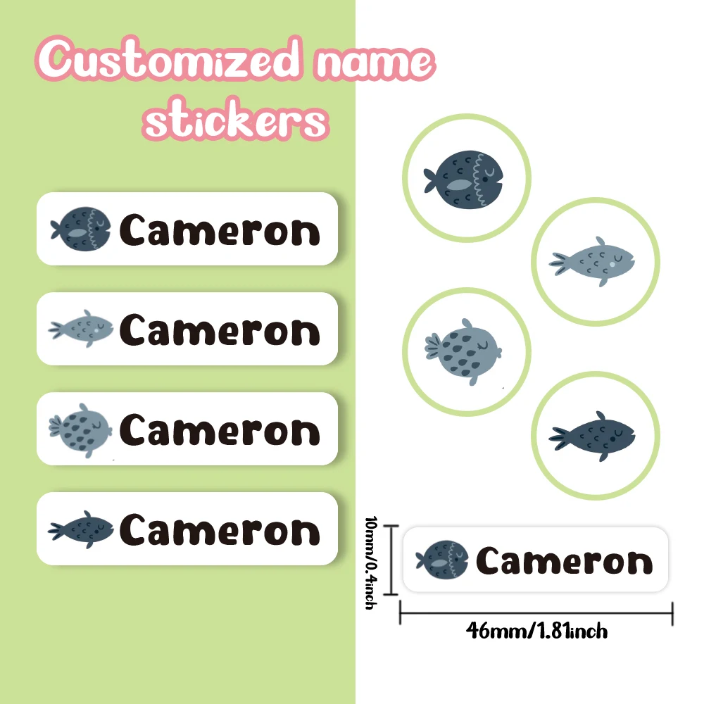 Custom ocean Name Sticker,Transparent Waterproof Stickers for Kids,diy Name Labels for School Bag Bottles Box  Mug Uniform view 5