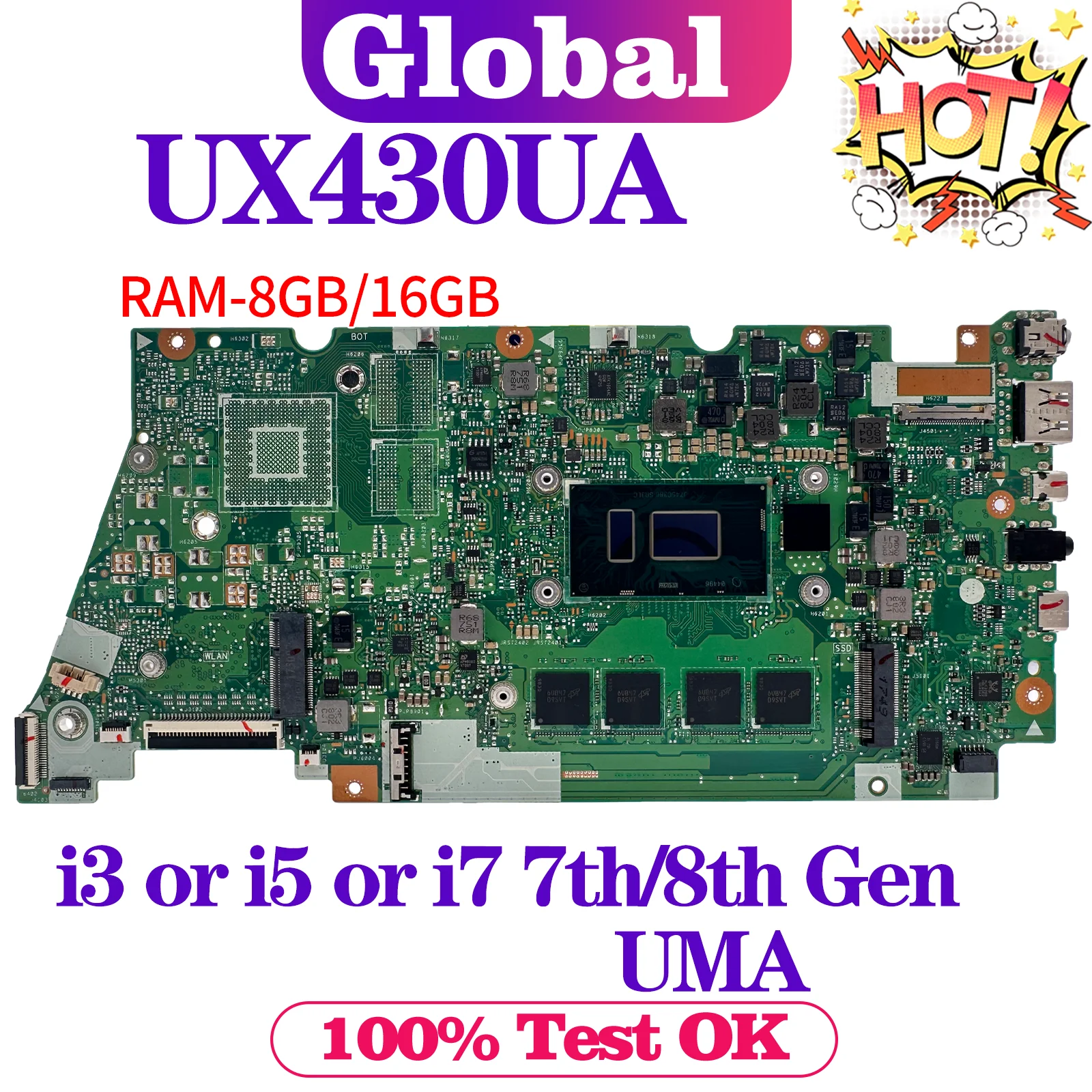 KEFU UX430UN Mainboard For ASUS UX430 UX430UQ RX430UQ BX430UQ RX430UN BX430UN UX430UNR UX430UA Laptop Motherboard