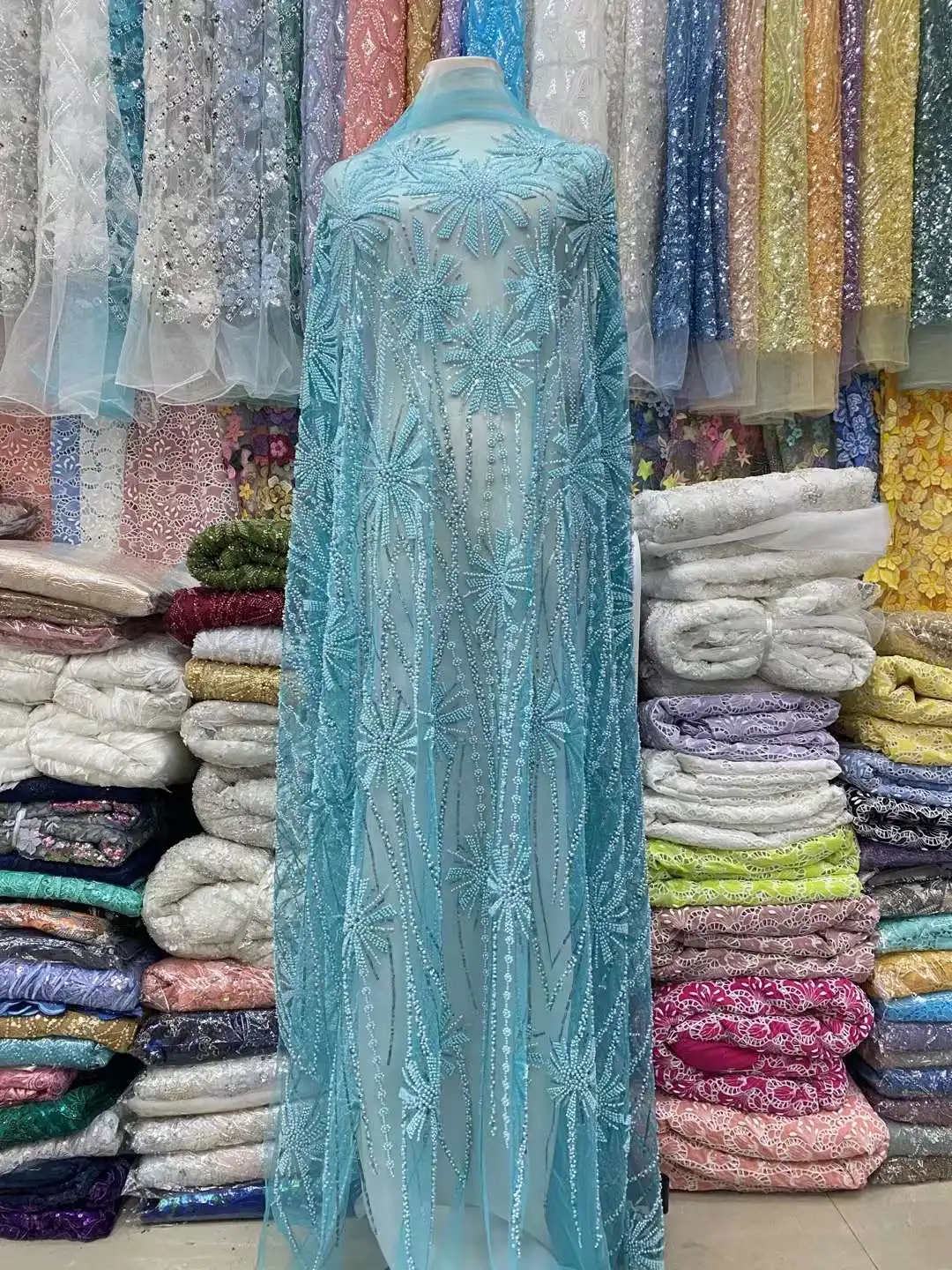 Tissu Africain en Dentelle Perlée pour Marié, Tulle NigWin de Haute Qualité, Paillettes, pour Robe de Soirée de Mariage, 2024