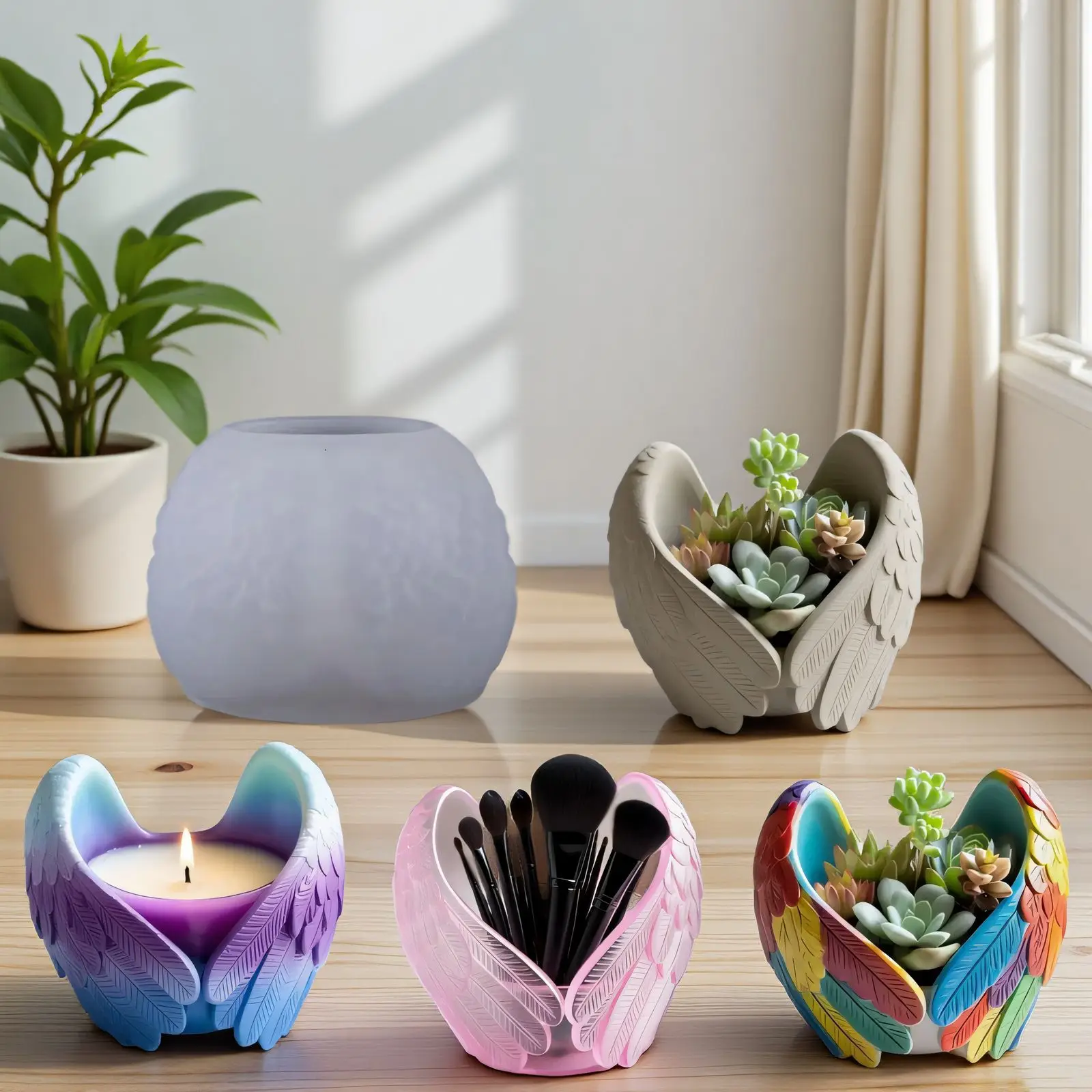 

DIY Epoxy Resin Mold 3d Wings Scented Candle Cup Vase Storage Silicone Mold Angel Wings Plaster Cup Home Decoration