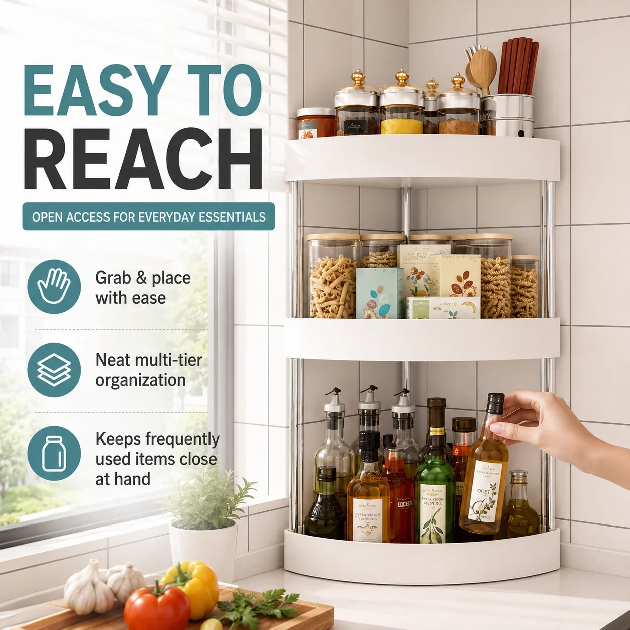 2/3Tiers Kitchen Desktop Corner Spice Rack Plastic Triangle Countertop Storage Shelf for Condiments Bottles Pantry Organizer - view 2