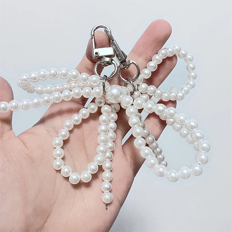 1PCS Fashion Pearl Bowknot Keychain Pendant Fashion Hanging Ornament Pendant Keyring For Women Girls Backpack Decoration