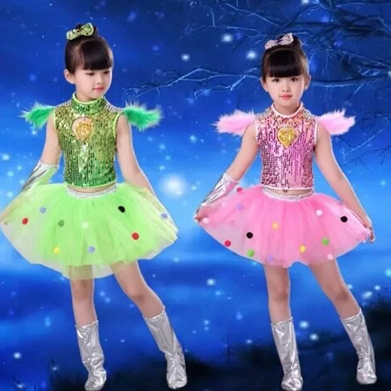Kostium taniec jazzowy dla dzieci ubiór na przedstawienie z cekinami spódnica tiulowa poncho dla dzieci taniec nowoczesny ubiór na przedstawienie przedszkola