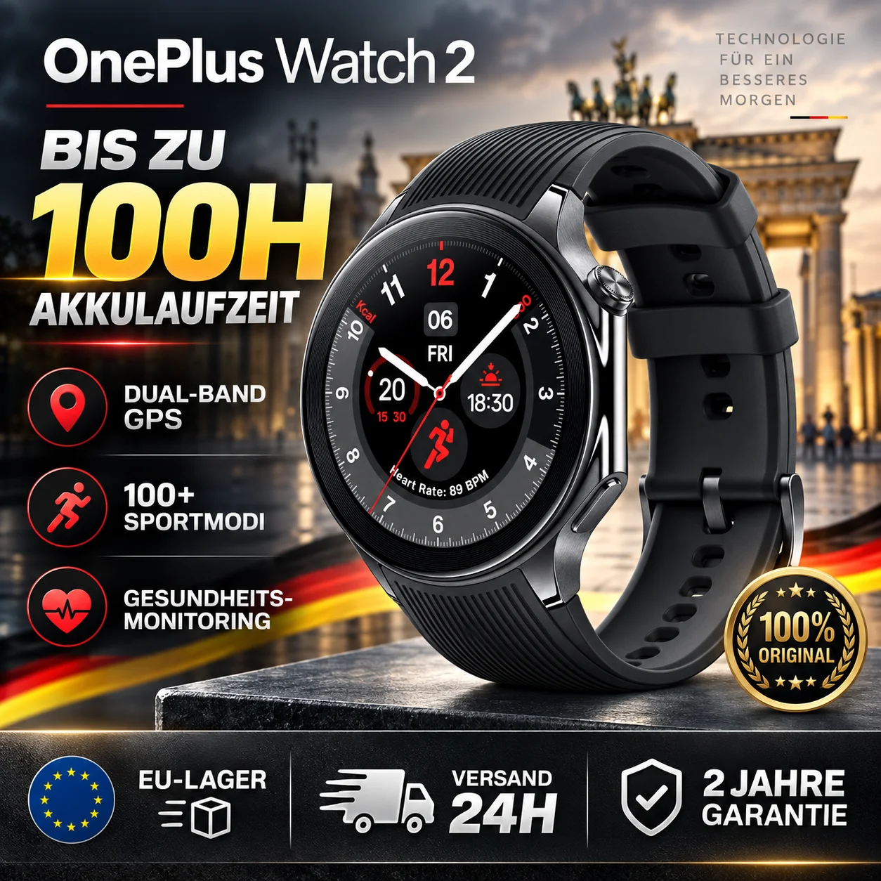Neue Smartwatch OnePlus Watch 2 1,43'' AMOLED-Bildschirm WLAN GPS IP68 Google Pay
