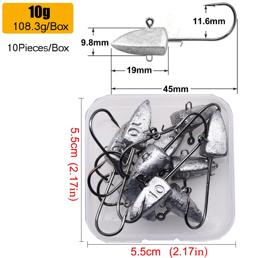 MrLurion Box-Paket 3,5 g 5 g 7 g 10 g 14 g 21 g 28 g Dreieckskopf-NED-Haken für weiche Wurmköder. Angeln Jigging-Kopf-Haken-Rigs