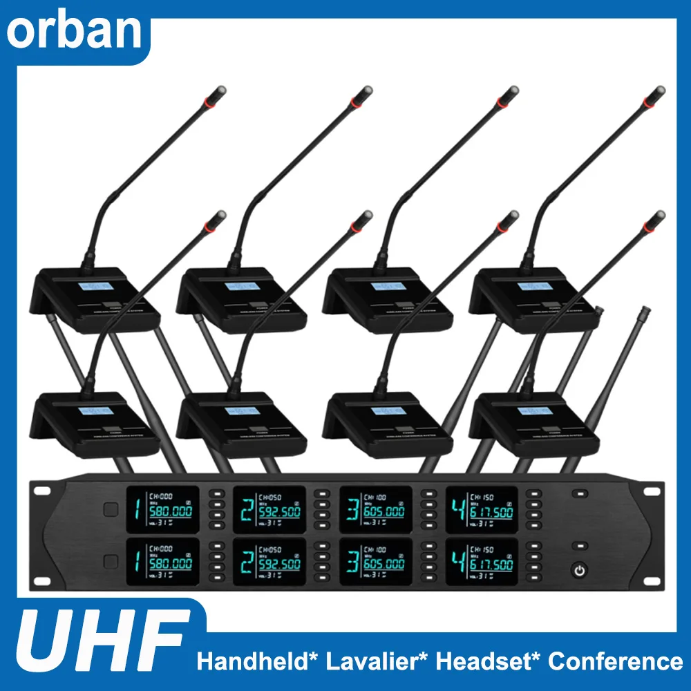 Professional UHF wireless 8-channel gooseneck microphone for lectures, teaching, conference rooms, wireless microphones