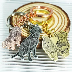 DHQH Customized Dog Photo Keychain Personalized Carving Pet Portrait Stainless Steel Keychain Pet Lost Dog Commemorative Gifts