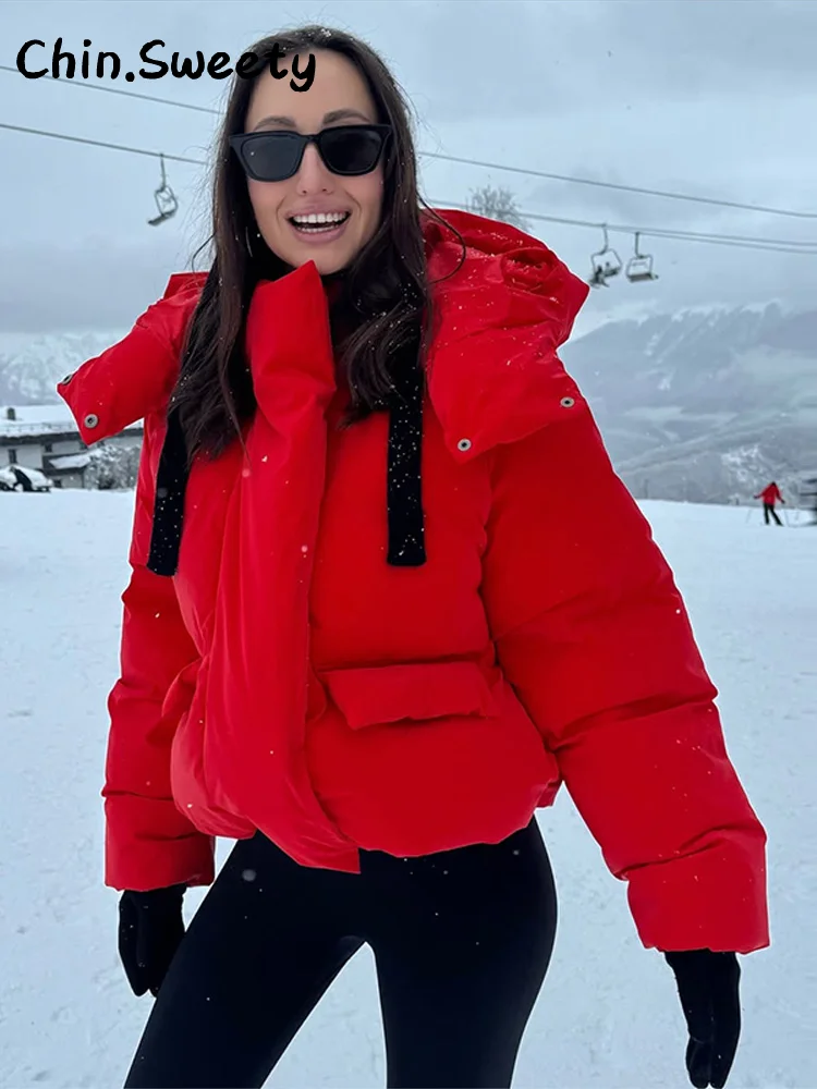 معاطف نسائية دافئة مبطنة بالقطن مع قلنسوة فضفاضة وياقة ثابتة وأكمام طويلة وجيوب وسحاب معطف لخريف وشتاء 2025 ملابس خارجية للسيدات #5